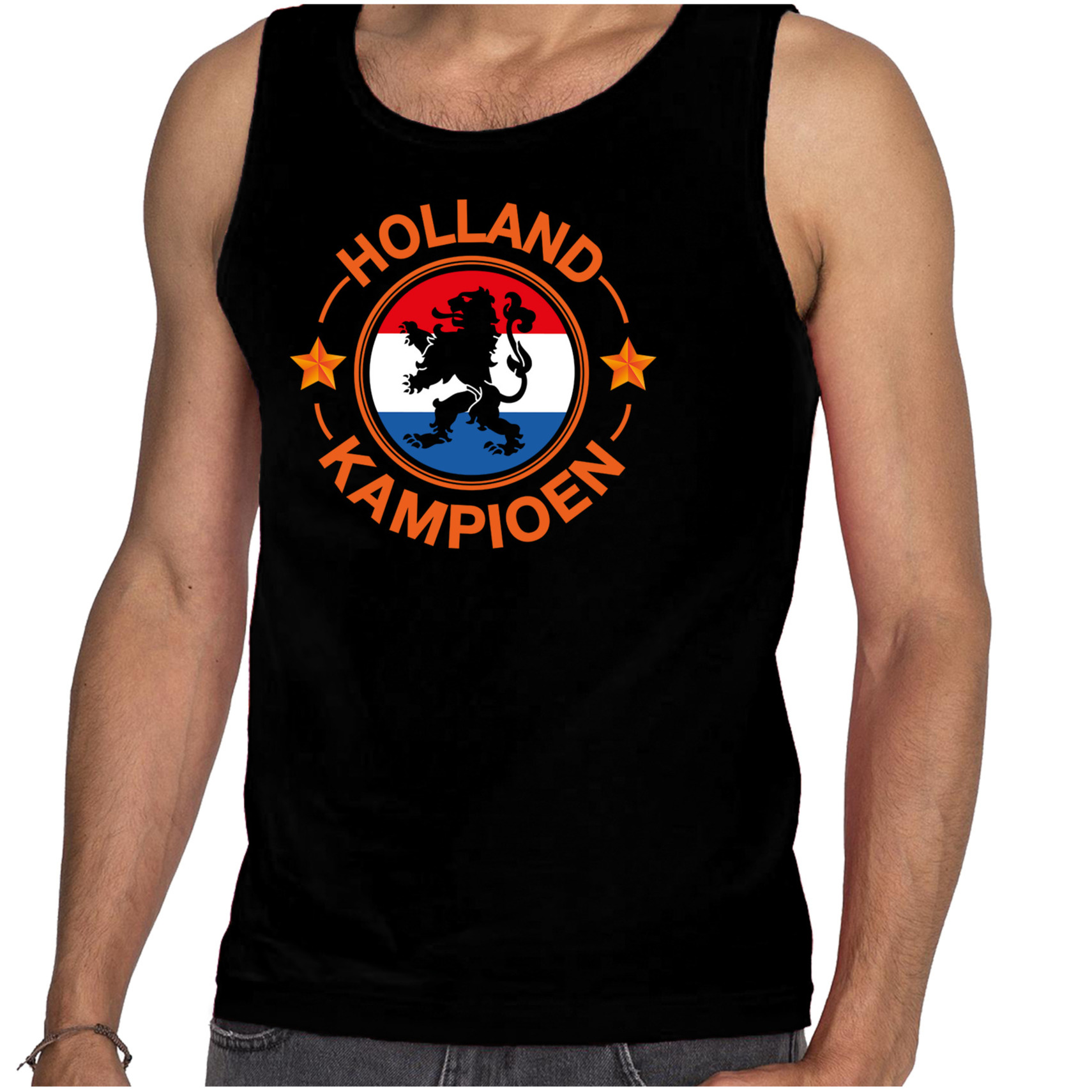 Tanktop Holland kampioen met leeuw Holland - Nederland supporter EK/ WK zwart voor heren