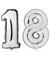 18 jaar zilveren folie ballonnen 88 cm leeftijd-cijfer
