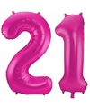 21 jaar roze folie ballonnen 86 cm leeftijd-cijfer