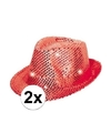 2x Rode pailletten hoedjes met LED licht