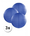 3 ronde decoratie lampionnen donker blauw 25 cm