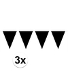 3x Mini vlaggenlijn-slinger verjaardag versiering zwart