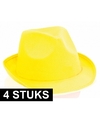 4x Gele trilby verkleed hoedjes voor volwassenen