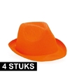 4x Oranje trilby verkleed hoedjes voor volwassenen