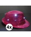 4x Roze Toppers pailletten hoedje met LED licht