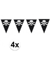 4x stuks Piraten vlaggenlijn-vlaggetjes zwart