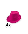 4x Voordelige roze trilby hoedjes