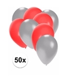 50x ballonnen 27 cm zilver-rode versiering