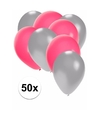 50x ballonnen 27 cm zilver-roze versiering