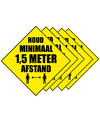 5x Waarschuwingssticker Houd 1,5 meter afstand sticker 10,5 cm