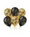 6x stuks leeftijd verjaardag feest ballonnen 30 jaar geworden zwart-goud 30 cm