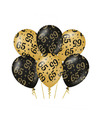 6x stuks leeftijd verjaardag feest ballonnen 65 jaar geworden zwart-goud 30 cm