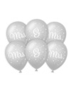 6x stuks Mrs. & Mrs. huwelijks feest ballonnen zilver-wit latex ca 30 cm