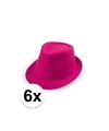 6x Voordelige roze trilby hoedjes