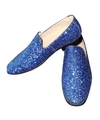 Blauwe glitter disco instap schoenen voor heren