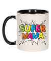 Cadeau koffie-thee mok voor mama zwart super mama keramiek 300 ml Moederdag
