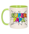 Cadeau koffie-thee mok voor papa groen super papa keramiek 300 ml Vaderdag