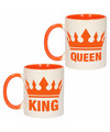 Cadeauset van oranje King en Queen mokken-bekers 300 ML