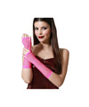 Carnaval verkleed handschoenen visnet stof fuchsia roze vingerloos dames elastiek