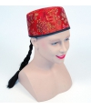 Carnaval verkleed Rood Aziatisch-Chinees hoedje met vlecht