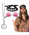 Carnaval verkleed set Hippie zonnebril-ketting-hoofband heren