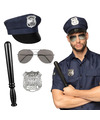 Carnaval verkleed set Politie agent zonnebril-badge-hoed-knuppel volwassenen