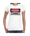 Danger Zombies t-shirt wit voor dames