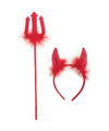 Duivels verkleed setje hoorntjes diadeem en trident rood verkleed accessoires