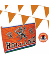 Ek oranje straat- huis versiering pakket met oa 1x Holland spandoek, 200 meter oranje vlaggenlijnen