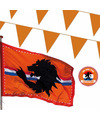 EK oranje straat- huis versiering pakket met oa 1x Mega Holland vlag, 100 meter oranje vlaggenlijnen