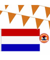 Ek oranje straat- huis versiering pakket met oa 1x Nederland vlag, 100 meter oranje vlaggenlijnen