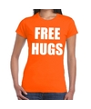 Free hugs tekst t-shirt oranje dames