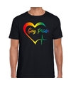 Gay pride kloppend hart regenboog gaypride shirt zwart heren