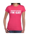 Gay pride nobody knows i am gay t-shirt roze voor dames