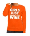 Girls just wanna have Wine tekst sweater oranje voor dames