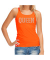Glitter Queen tanktop oranje rhinestones steentjes voor dames EK-WK tops-Koningsdag outfit