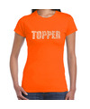 Glitter t-shirt oranje Topper rhinestones steentjes voor dames Glitter shirt- outfit