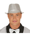 Glitter verkleed hoedje zilver verkleed accessoires volwassenen-heren met paillette