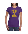 Gouden kampioens beker-nummer 1 t-shirt-kleding paars dames