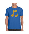 Gouden muziek noot-muziek feest t-shirt-kleding blauw heren