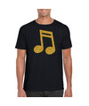 Gouden muziek noot-muziek feest t-shirt-kleding zwart heren