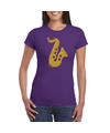 Gouden saxofoon-muziek t-shirt-kleding paars dames