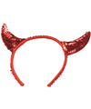 Halloween diadeem duivel hoorntjes met pailletten rood kunststof