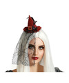 Halloween heksenhoed mini hoedje op diadeem one size rood met sluier meisjes-dames