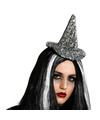 Halloween heksenhoed mini hoedje op diadeem one size zilver glitter meisjes-dames