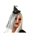 Halloween heksenhoed mini hoedje op diadeem one size zwart met sluier meisjes-dames