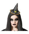 Halloween heksenhoed mini hoedje op diadeem one size zwart-zilver meisjes-dames