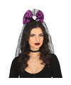 Halloween thema diadeem met strik en sluier one size zwart-paars meisjes-dames