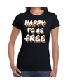 Happy to be free gay pride t-shirt zwart voor dames