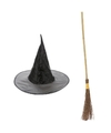 Heksen accessoires set hoed met bezem 100 cm voor meisjes